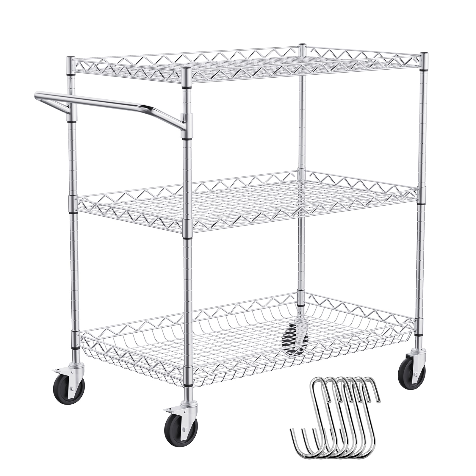 3-tier Rolling Utility Cart With 6 Hooks For Garden And Home_voghion.com